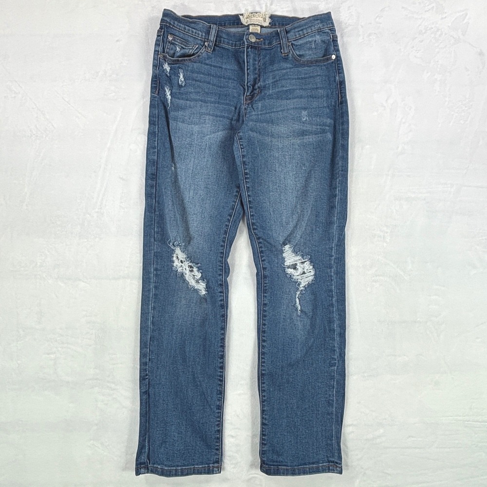 Altar'd State Womens 28/7 Distressed Straight Leg Jeans Medium Wash Blue Denim